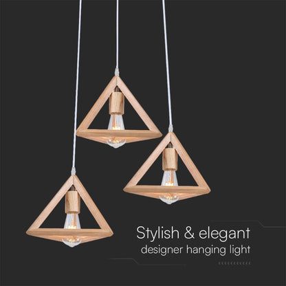 Lampadario a sospensione in legno triangolare E27x3 max 40W – H1200mm