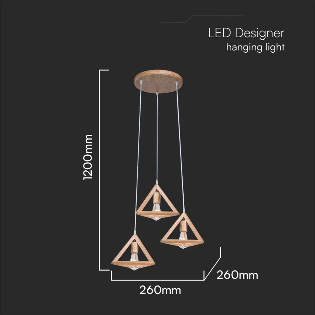 Lampadario a sospensione in legno triangolare E27x3 max 40W – H1200mm