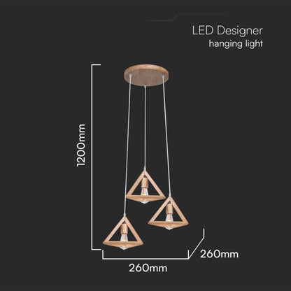Lampadario a sospensione in legno triangolare E27x3 max 40W – H1200mm