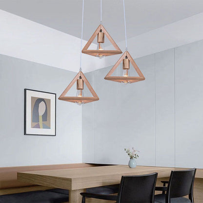 Lampadario a sospensione in legno triangolare E27x3 max 40W – H1200mm