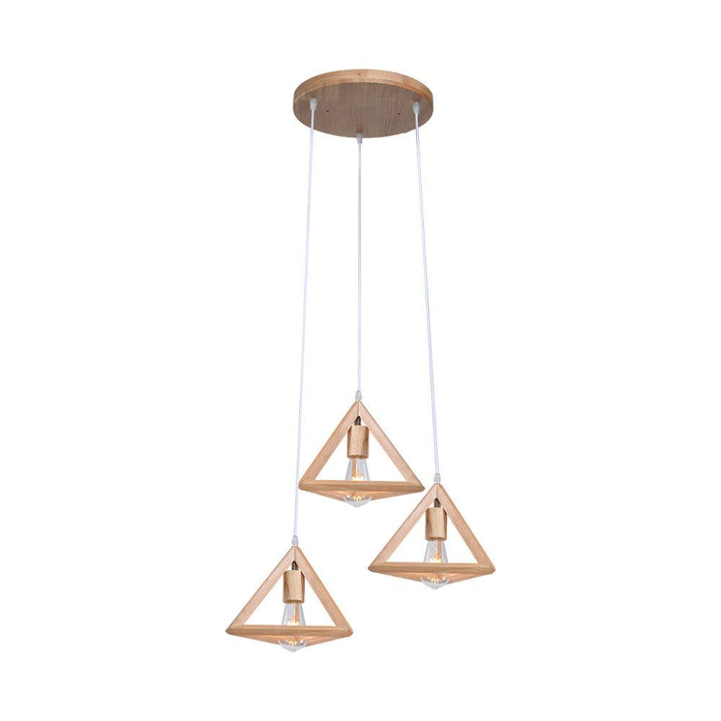 Lampadario a sospensione in legno triangolare E27x3 max 40W – H1200mm