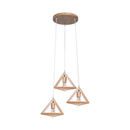 Lampadario a sospensione in legno triangolare E27x3 max 40W – H1200mm