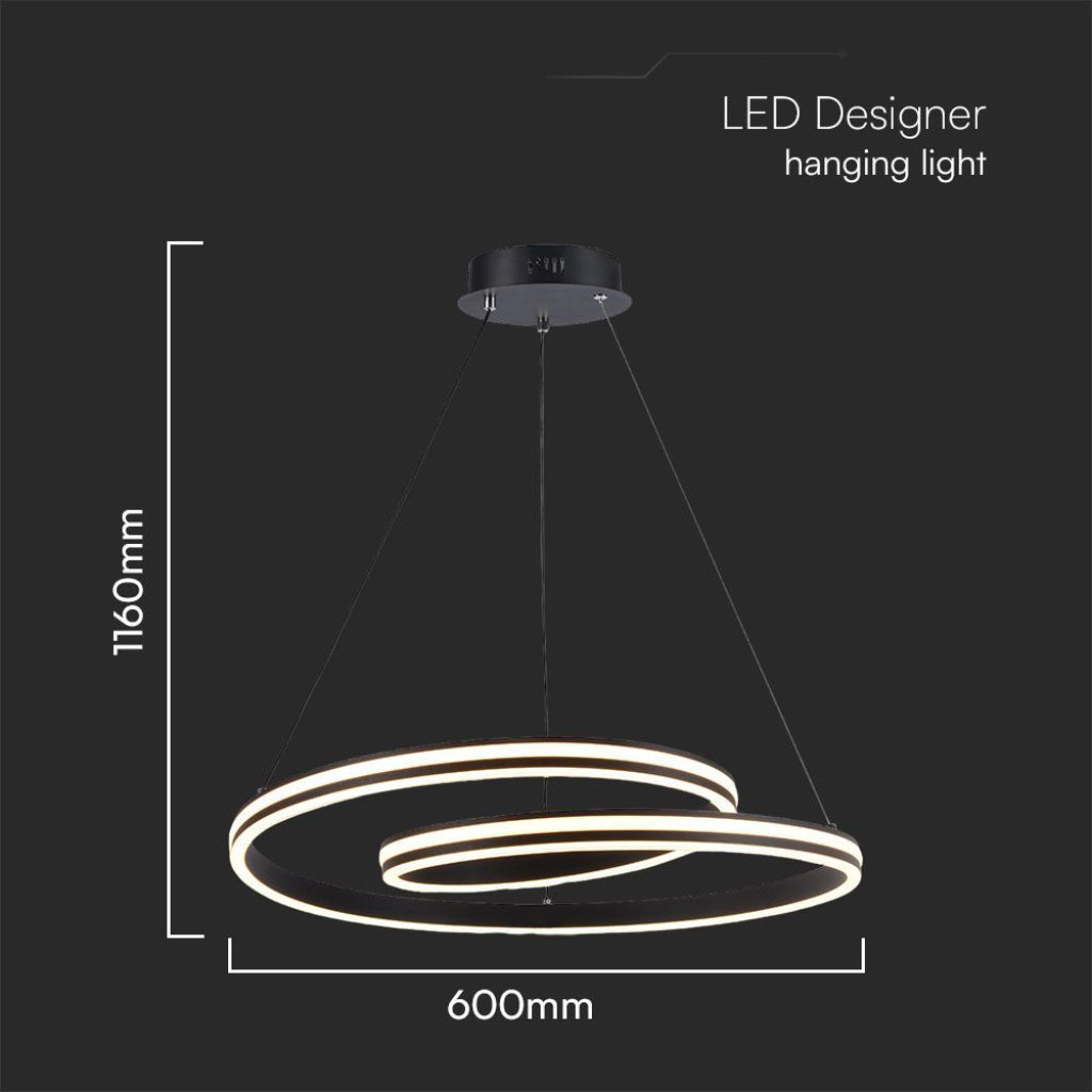 Lampadario LED moderno 40W nero in metallo con luce CCT 3in1 – H1160x600mm