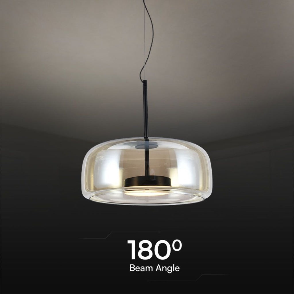 Lampada a Sospensione LED 6 W in Metallo e Vetro – Nero/ambra