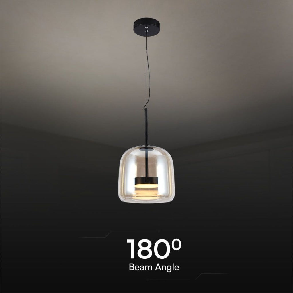 Lampada a Sospensione LED 6 W in Metallo e Vetro – Nero/ambra