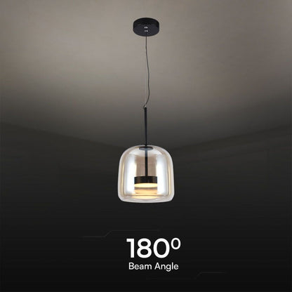 Lampada a Sospensione LED 6 W in Metallo e Vetro – Nero/ambra