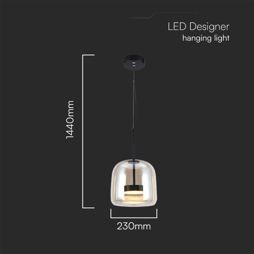Lampada a Sospensione LED 6 W in Metallo e Vetro – Nero/ambra