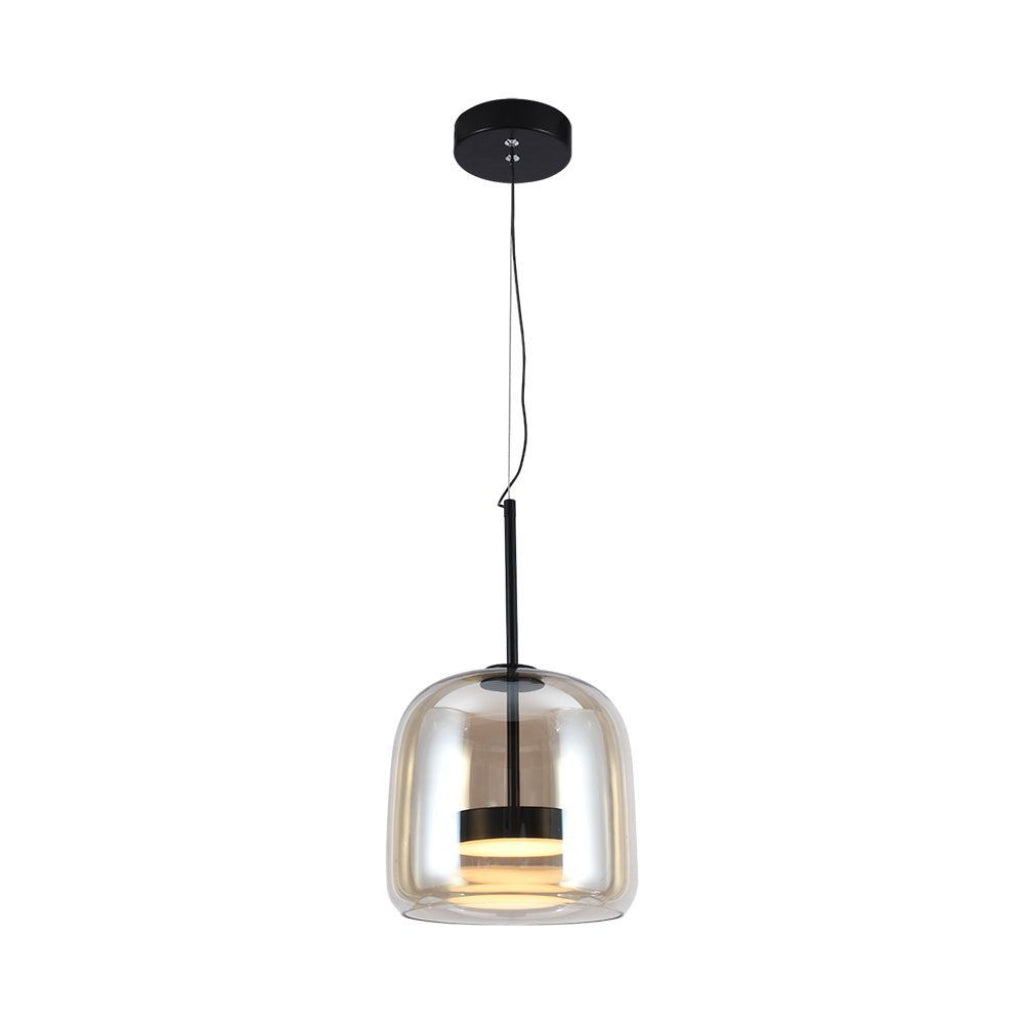 Lampada a Sospensione LED 6 W in Metallo e Vetro – Nero/ambra