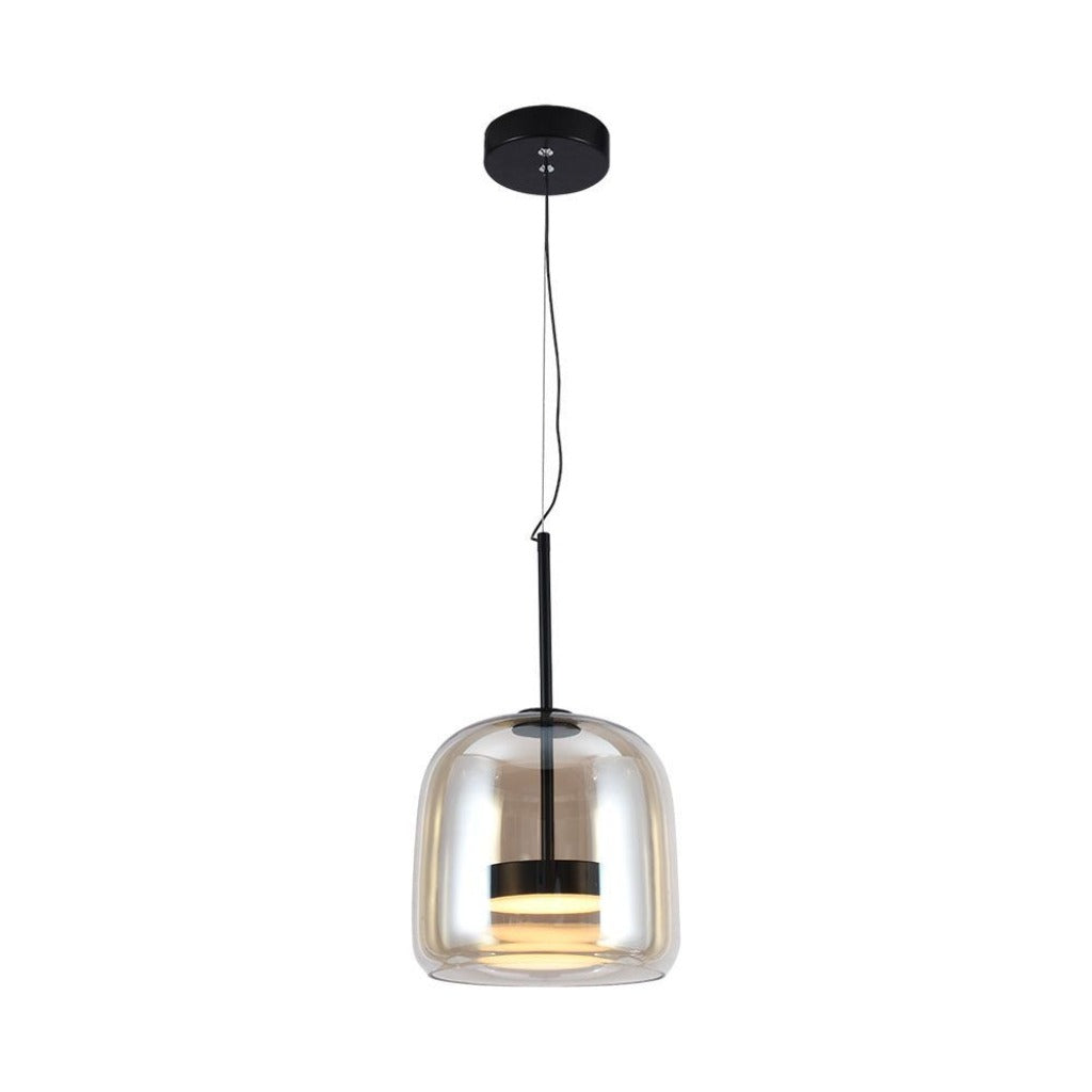 Lampada a Sospensione LED 6 W in Metallo e Vetro – Nero/ambra