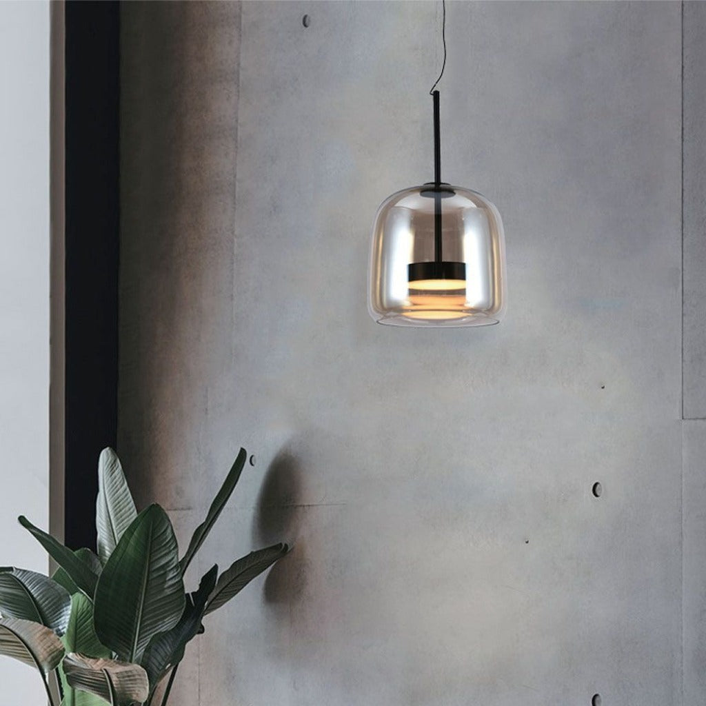 Lampada a Sospensione LED 6 W in Metallo e Vetro – Nero/ambra