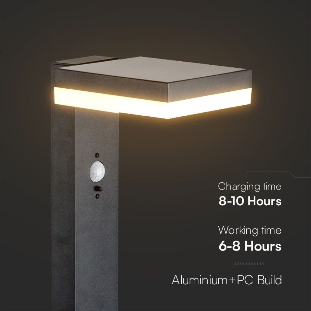 Piantana LED Solare Quadrata 5.5W con Sensore PIR 3000K IP54