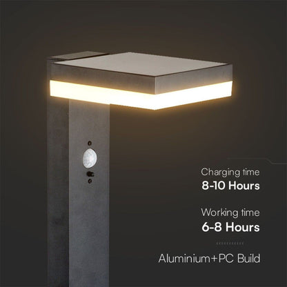 Piantana LED Solare Quadrata 5.5W con Sensore PIR 3000K IP54