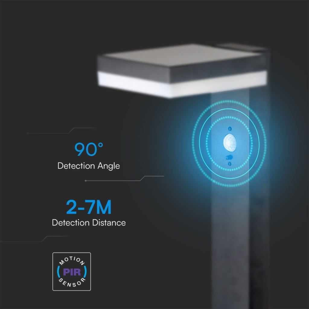 Piantana LED Solare Quadrata 5.5W con Sensore PIR 3000K IP54