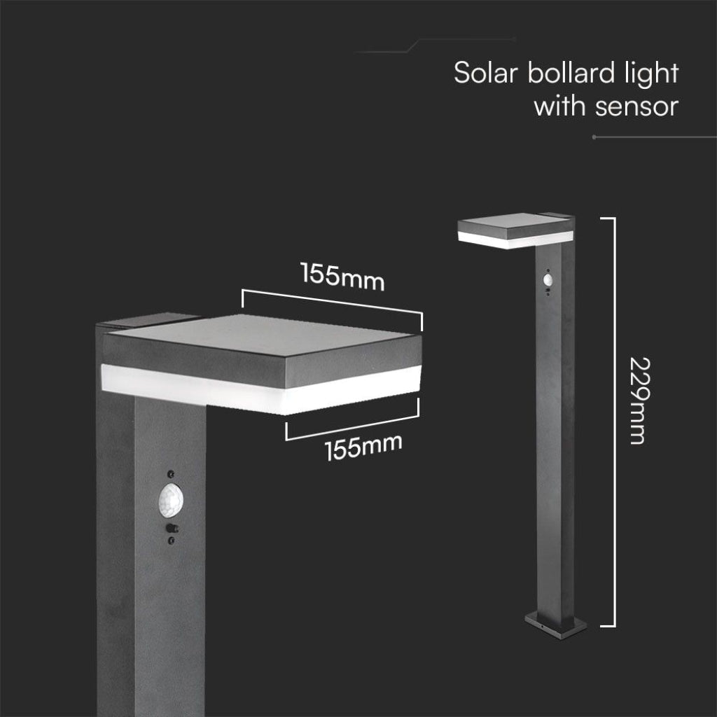 Piantana LED Solare Quadrata 5.5W con Sensore PIR 3000K IP54