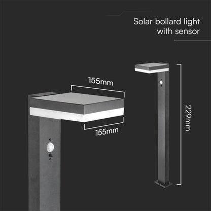 Piantana LED Solare Quadrata 5.5W con Sensore PIR 3000K IP54