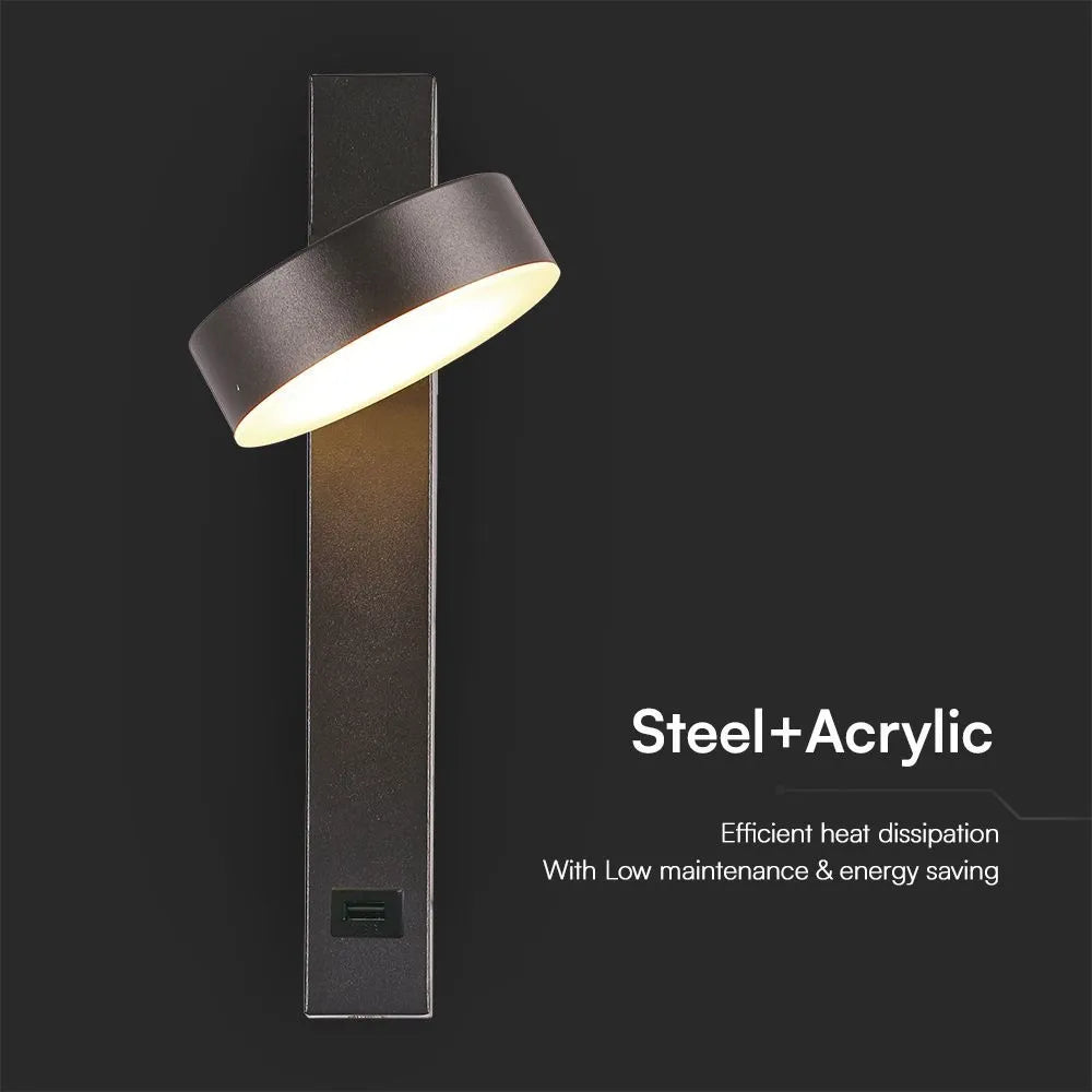 LED-Wandleuchte V-TAC 8 W USB 3000 K – Rundes Design Schwarz