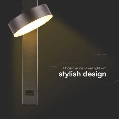 LED-Wandleuchte V-TAC 8 W USB 3000 K – Rundes Design Schwarz