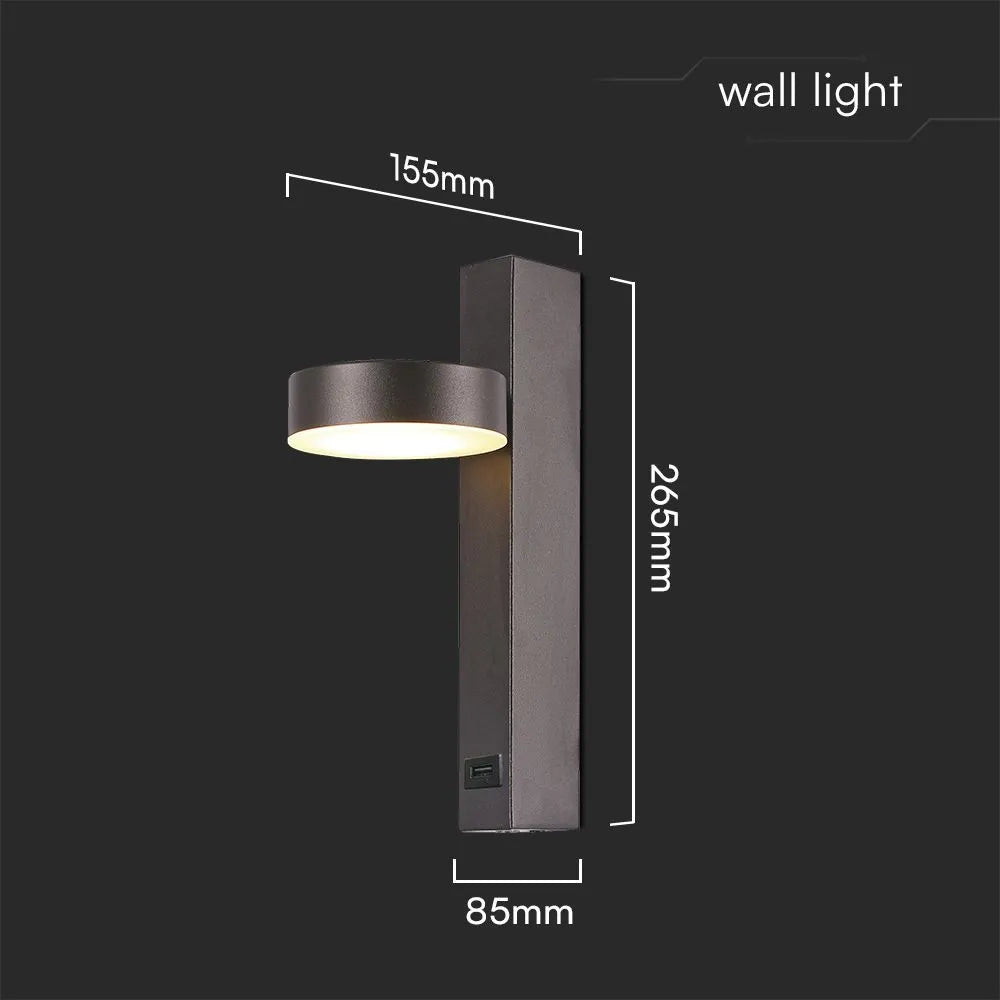 LED-Wandleuchte V-TAC 8 W USB 3000 K – Rundes Design Schwarz
