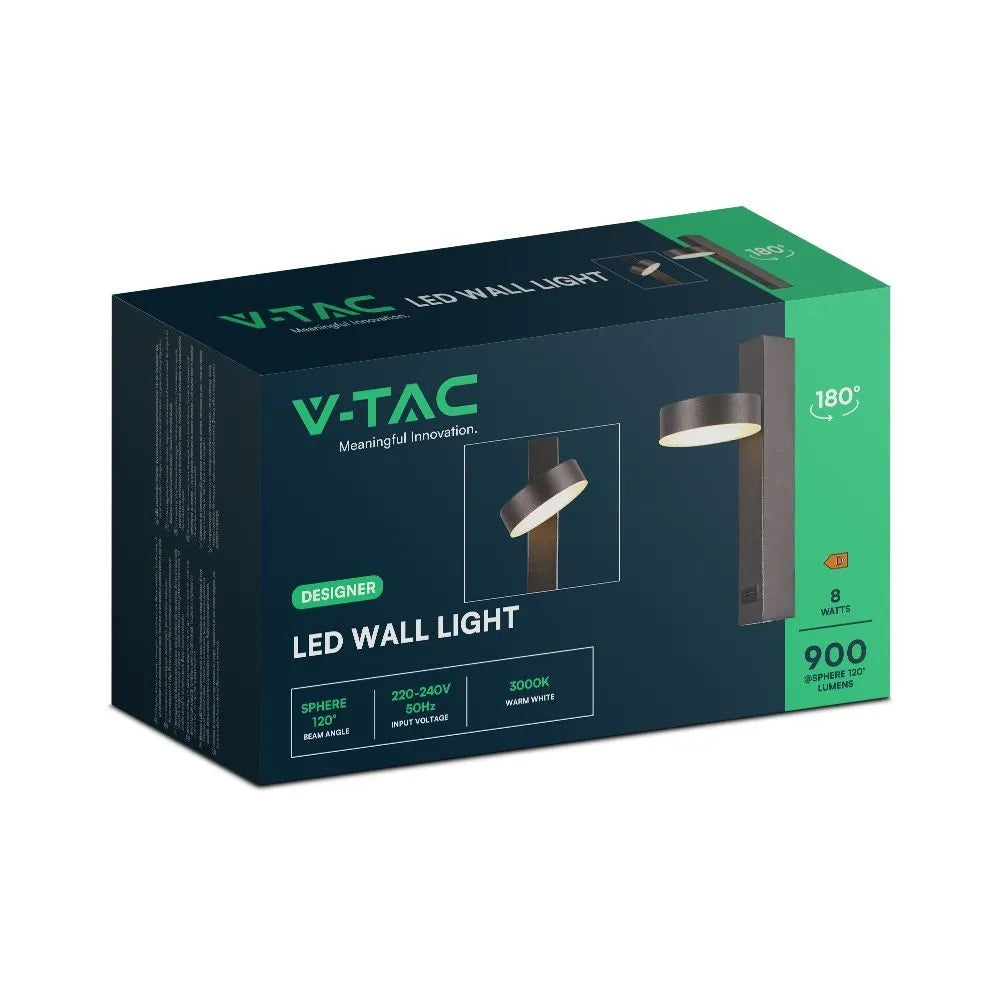 LED-Wandleuchte V-TAC 8 W USB 3000 K – Rundes Design Schwarz