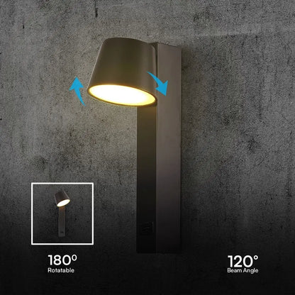V-TAC LED-Wandleuchte 8 W USB 3000 K Dimmbar – Metall Schwarz