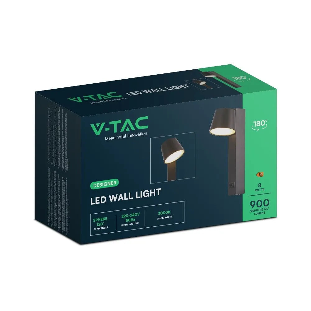 V-TAC LED-Wandleuchte 8 W USB 3000 K Dimmbar – Metall Schwarz