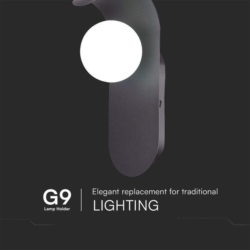 LED Wandleuchte mit G9-Fassung – Metall und schwarzes Glas