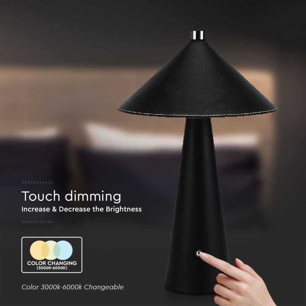 Lampada LED da Tavolo 3W Nera Ricaricabile Touch Dimmer 3in1