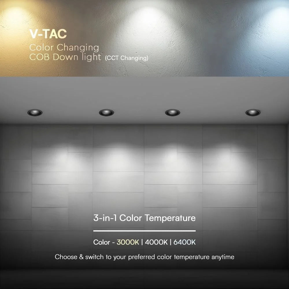 LED Einbaustrahler 18W COB CCT 3in1 CRI90 Schwarz | V-TAC Bridgelux