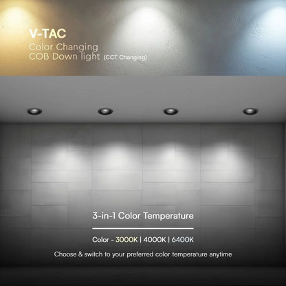 LED Einbaustrahler 18W COB CCT 3in1 CRI90 Schwarz | V-TAC Bridgelux