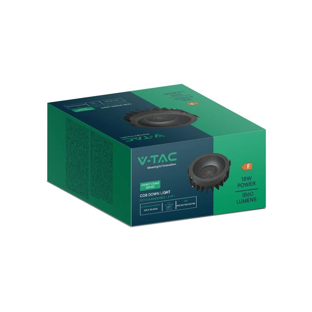 LED Einbaustrahler 18W COB CCT 3in1 CRI90 Schwarz | V-TAC Bridgelux