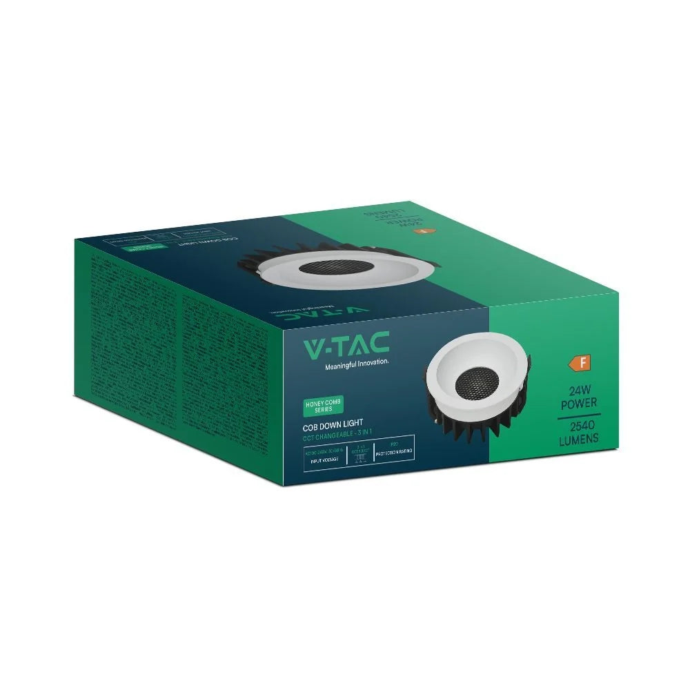 Faretto LED Incasso 24W COB CCT 3in1 CRI90 Bianco | V-TAC Bridgelux