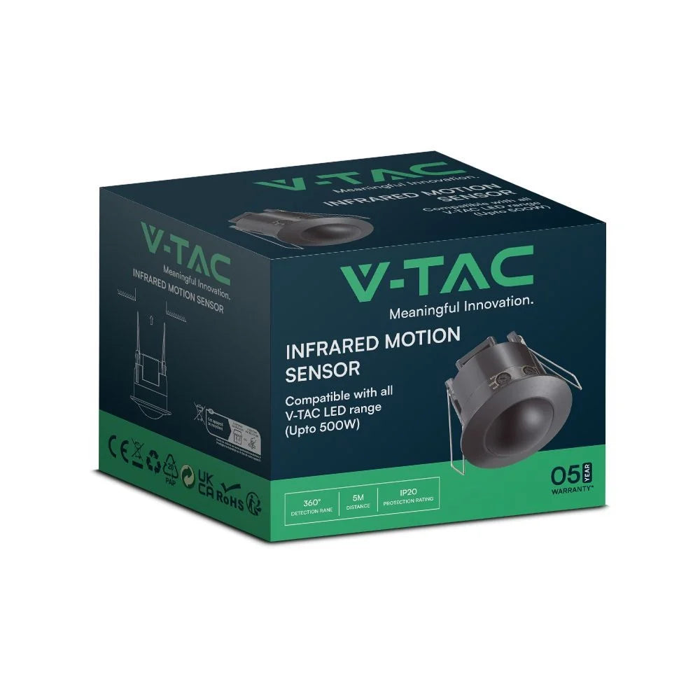 Sensore Movimento 360° Incasso Nero IP20 max 500W | V-TAC