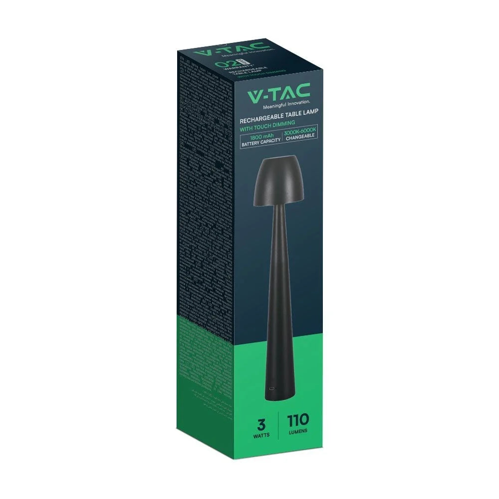 LED Tischleuchte 3W CCT Touch USB-C Wiederaufladbar Schwarz V-TAC