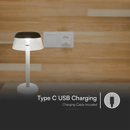 Lampada LED Tavolo 3W Ricaricabile USB-C Touch CCT Bianca V-TAC