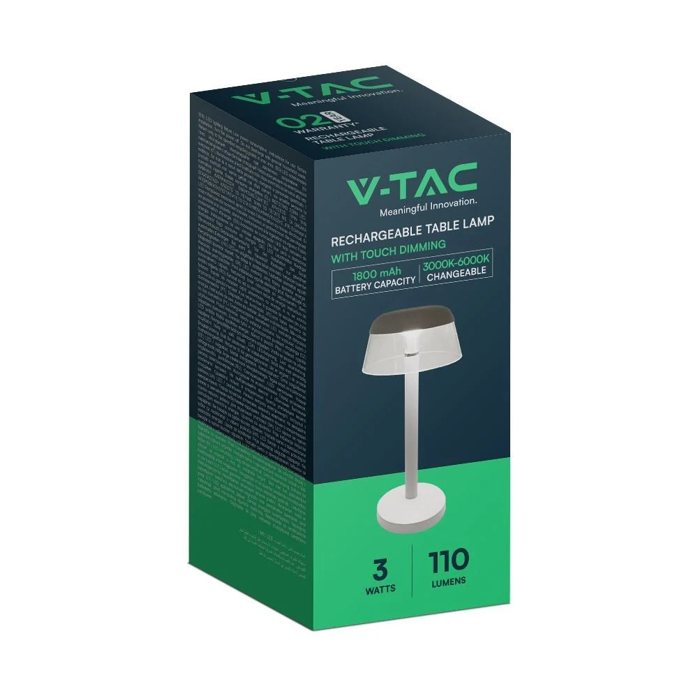 Lampada LED Tavolo 3W Ricaricabile USB-C Touch CCT Bianca V-TAC