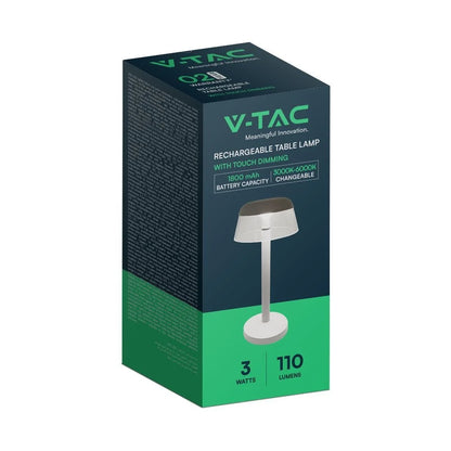 Lampada LED Tavolo 3W Ricaricabile USB-C Touch CCT Bianca V-TAC