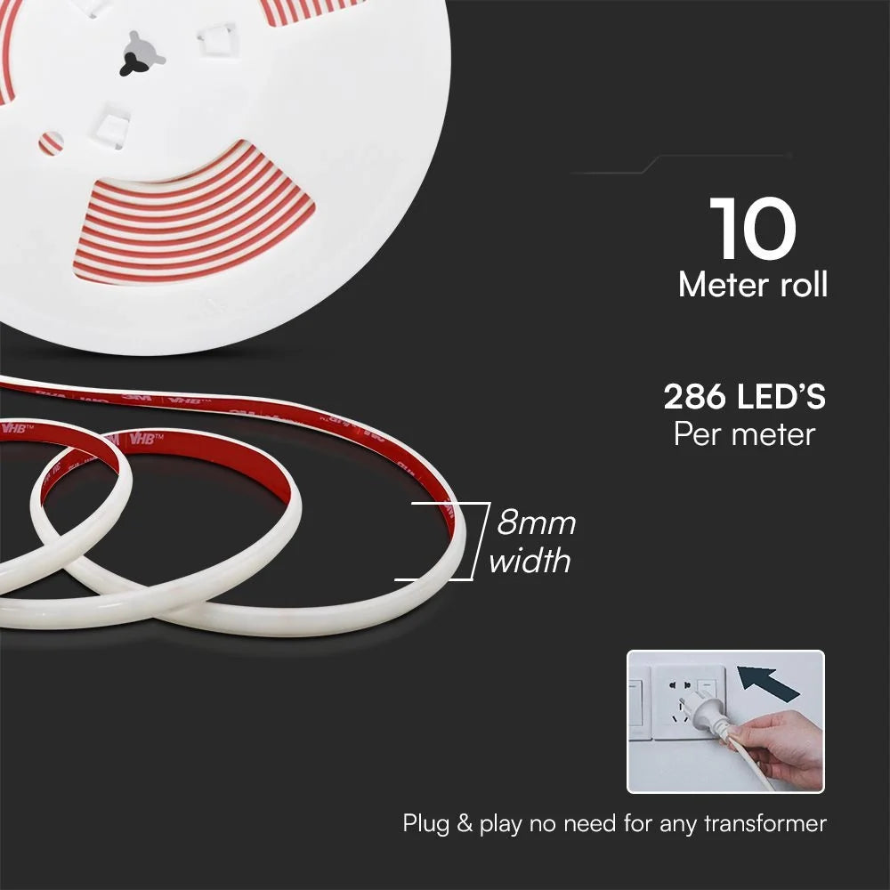 LED-Streifen 220V COB 3000K IP65 10m mit Stecker | 286 LEDs/m