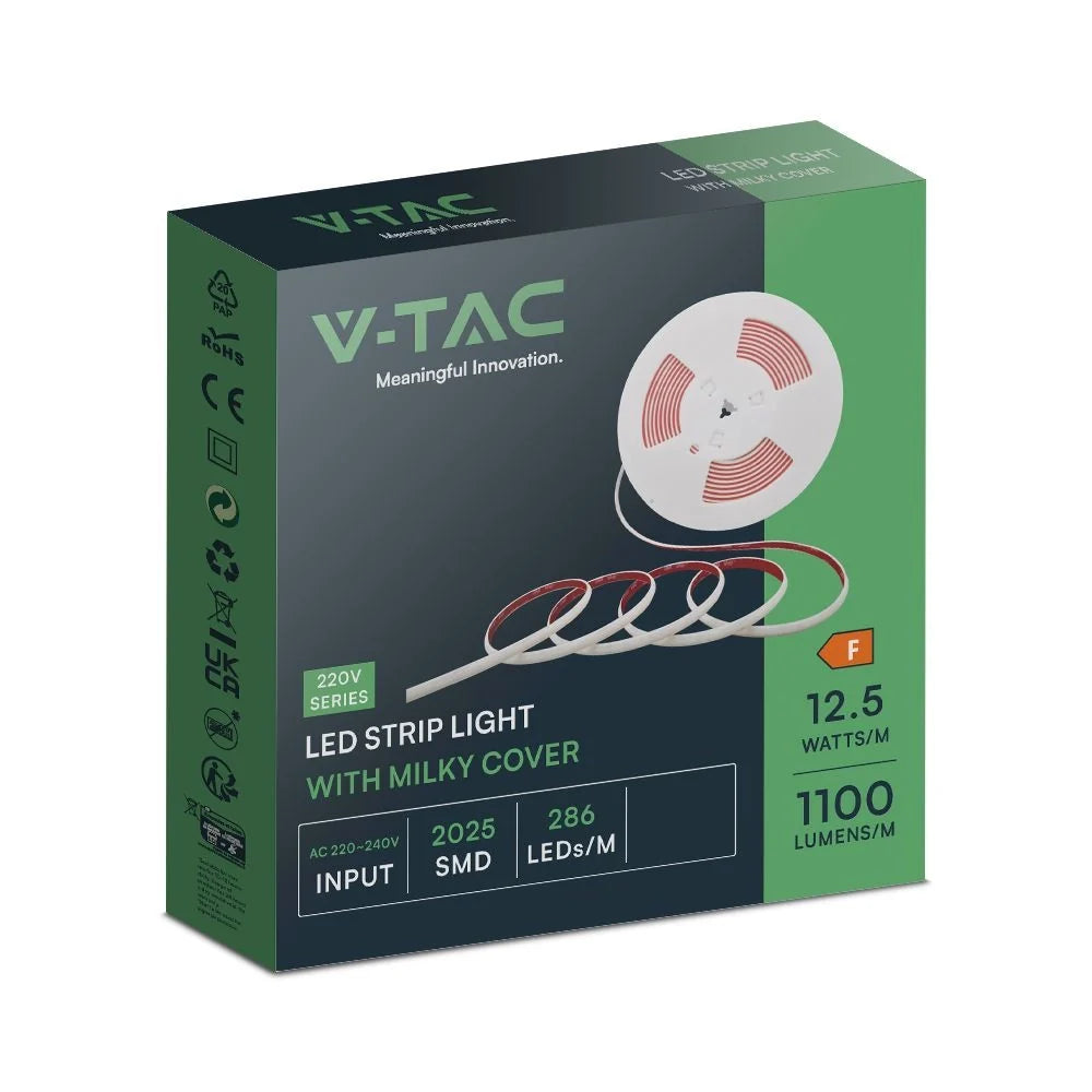 LED-Streifen 220V COB 3000K IP65 10m mit Stecker | 286 LEDs/m