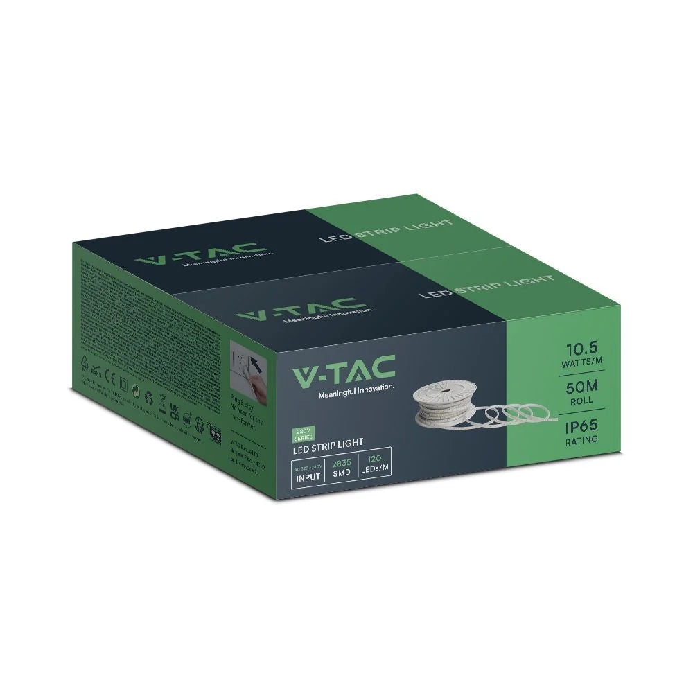 Strip led 220v smd2835 50m verde chiaro ip65 con spina