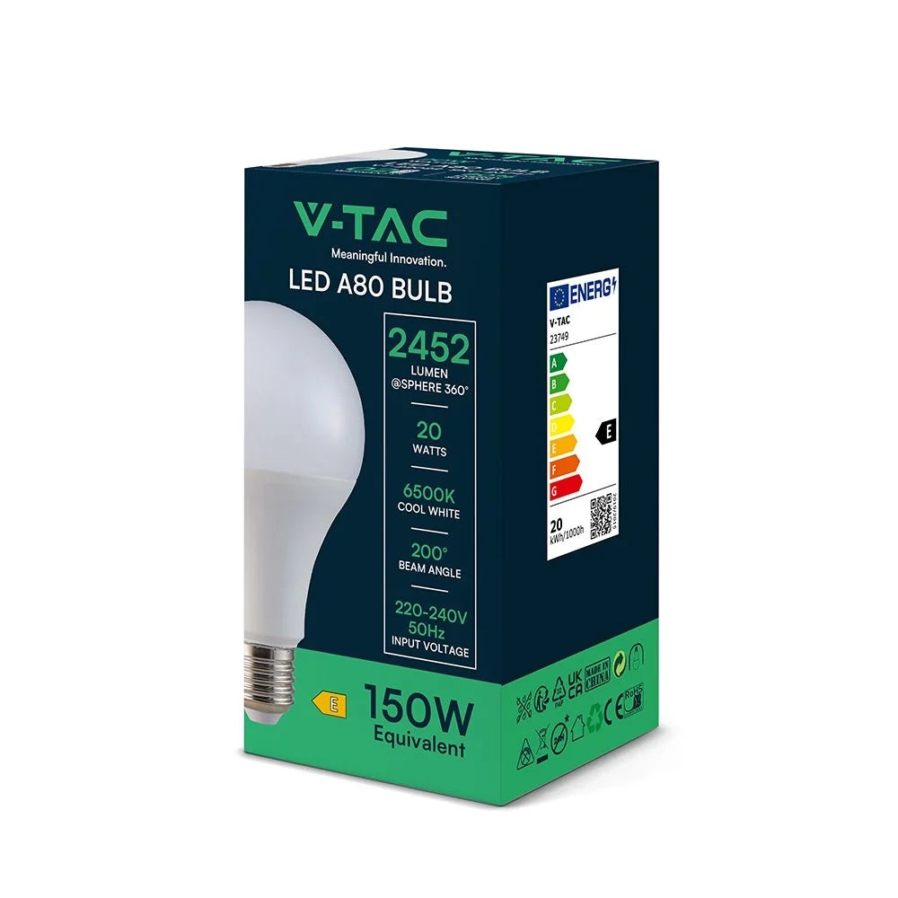 Lampadina LED E27 20W A80 6500K 120lm/W V-TAC Luce Fredda