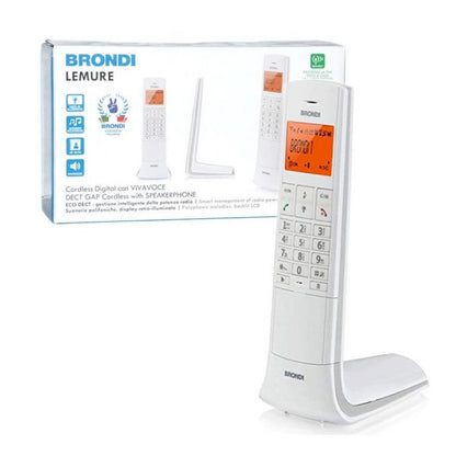 BRONDI LEMURE WEISS SCHNURLOSES TELEFON MOBIL MIT FREISPRECHFUNKTION WECKER LED TOUCH