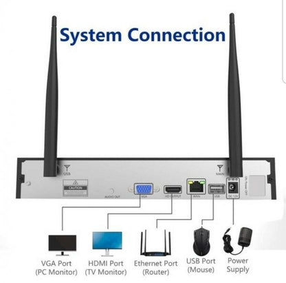 Kit Videosorveglianza NVR 8 Canali Con 8 Telecamere Wifi Wireless Full Hd 2Mp Ip