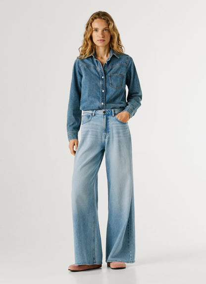 Pepe Jeans Jaimy PL20474042W02 Jeans Donna Wide Leg Vita Alta Blu Chiaro