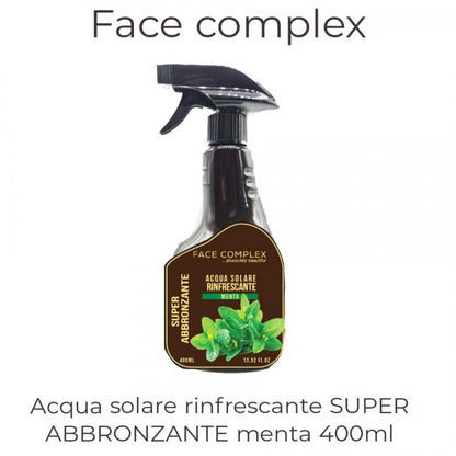 Face Complex Sonnenwasser mit Minze, Bräunung, parfümiertes Spray für Gesicht, Beine, Körper