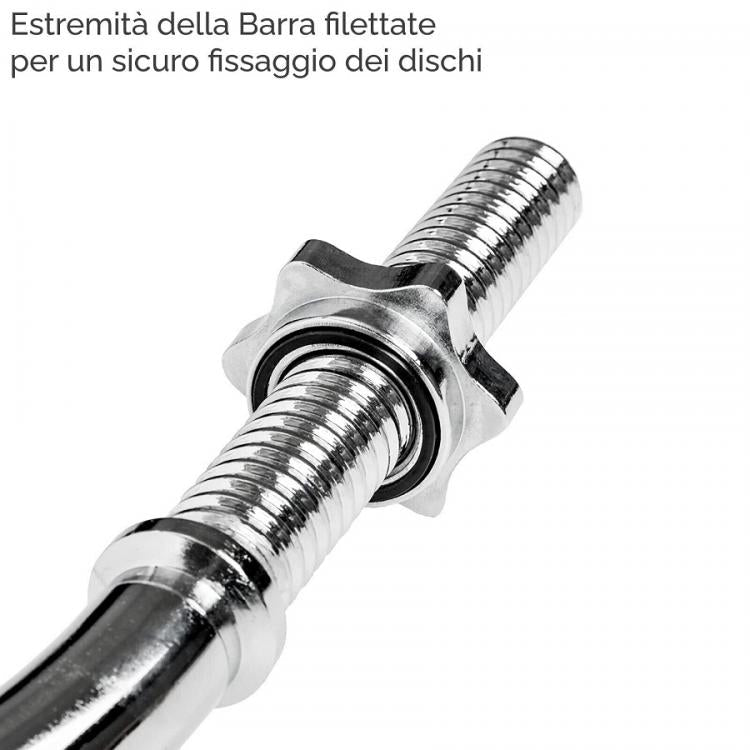 HB Bilanciere Curl 120Cm Ø25MM Acciaio Manubrio Barra Curva Bodybuilding 1,20M