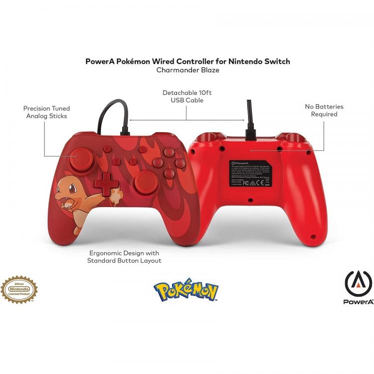 Powera Wired Controller Nintendo Switch Glurak Pokémon Rot Joystick Rot