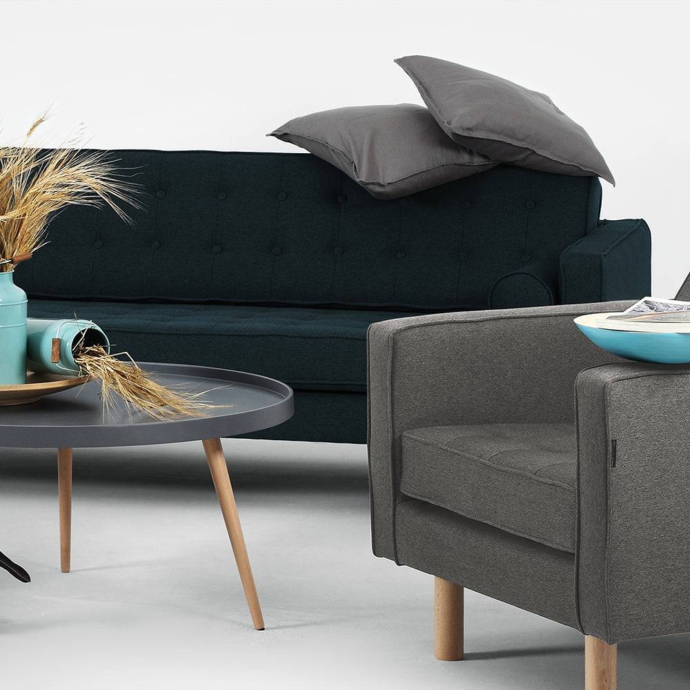3-Sitzer-Sofa TOPIC WOOD, Deep Sea, Naturholz