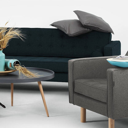 3-Sitzer-Sofa TOPIC WOOD, Deep Sea, Naturholz