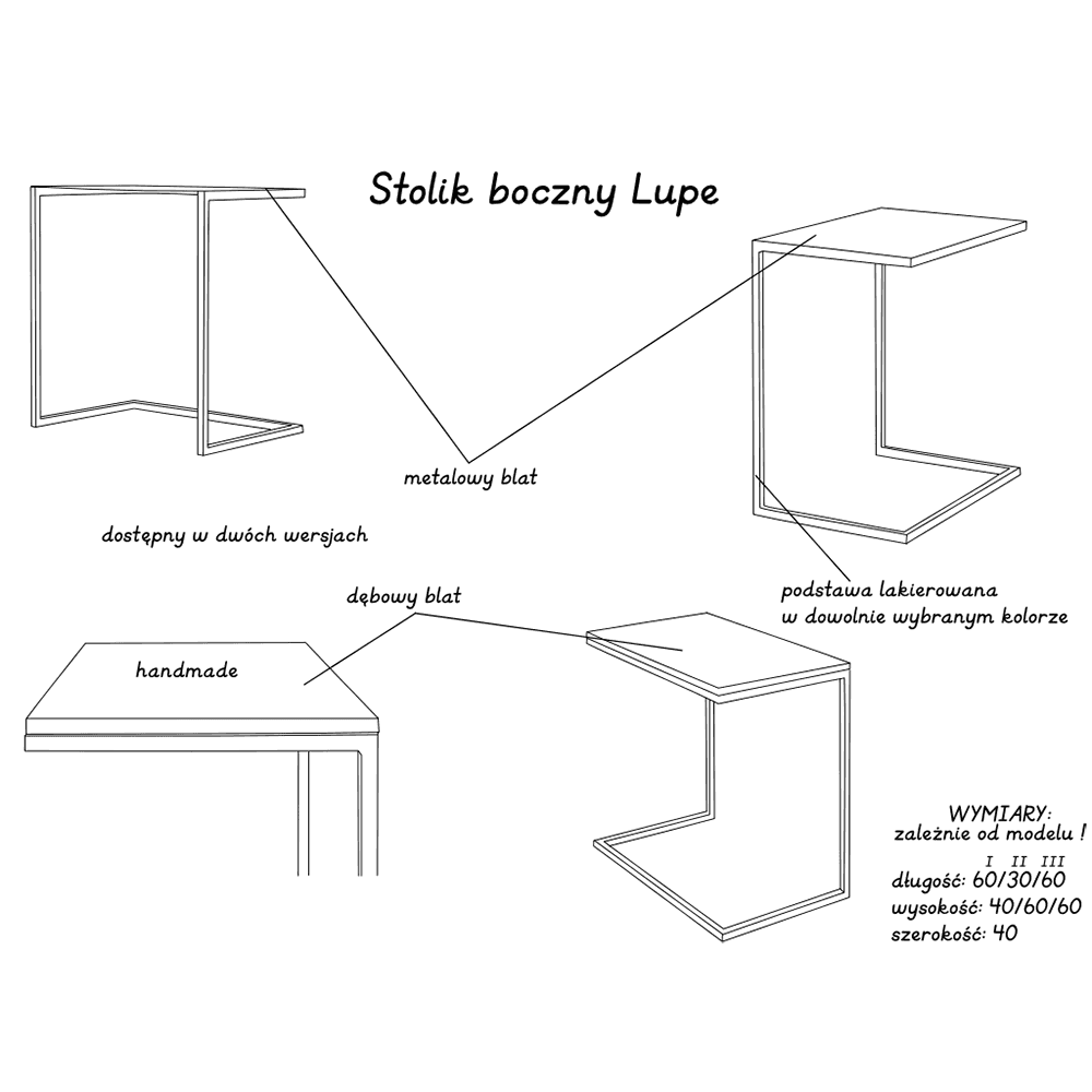 Tavolino laterale LUPE Metal 30, Nero