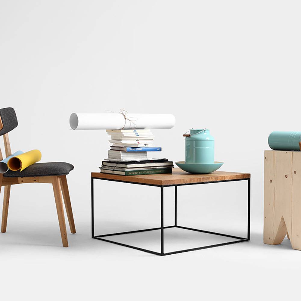 Tavolino TENSIO WOOD 80, impiallacciatura rovere, nero